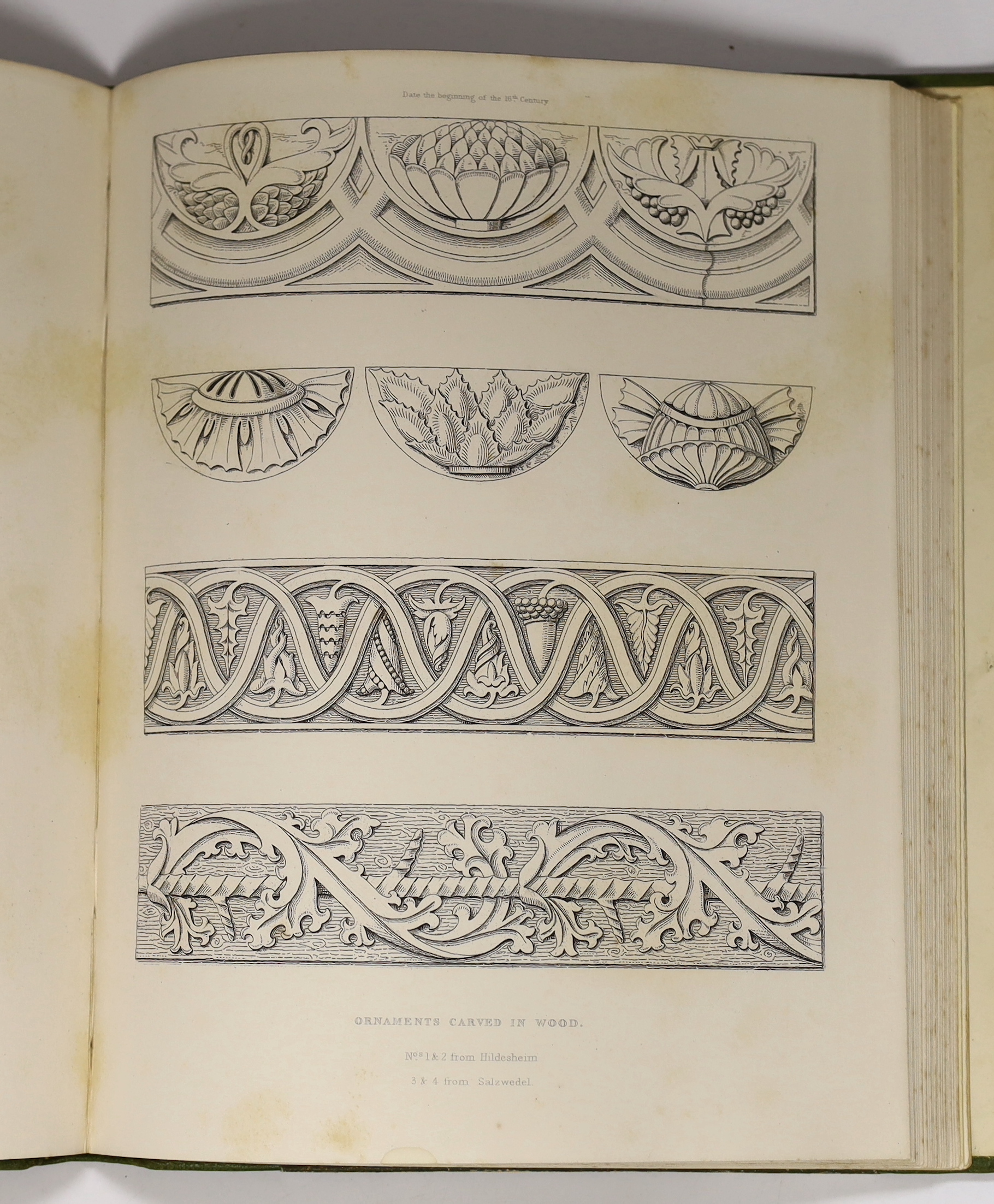 Shaw, Henry - The Encyclopedia of Ornament. First Edition. coloured pictorial title and 59 other plates (5 coloured); later 19th cent. green half morocco and patterned boards, maroon spine label and gilt armorial device